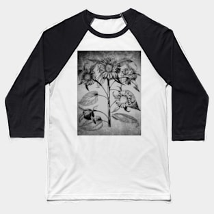 Sunflower Botanical In Black and White Baseball T-Shirt